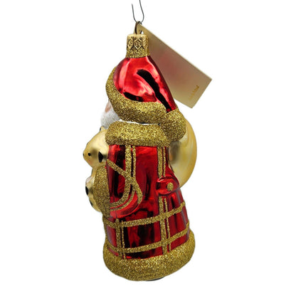Patricia Breen Santa and Teddy Red Plaid Gold Christmas Holiday Tree Ornament