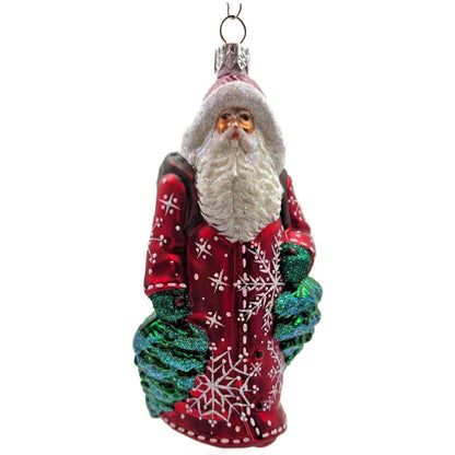 Patricia Breen Through The Woods Red Santa Pine Trees Snow Christmas Ornament