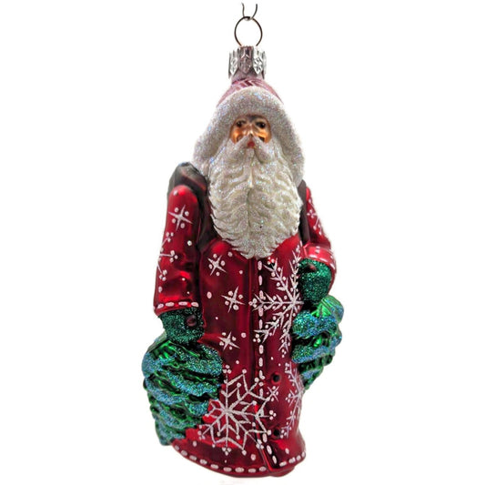 Patricia Breen Through The Woods Red Santa Pine Trees Snow Christmas Ornament