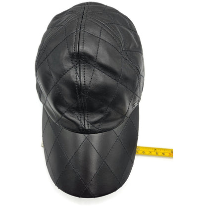 Chanel CC Logo Quilted Lambskin Leather Baseball Cap Hat Black Medium 15B Rare