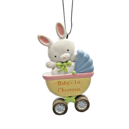 Midwest CBK Baby's First Christmas Bunny Carriage Resin Holiday Tree Ornament