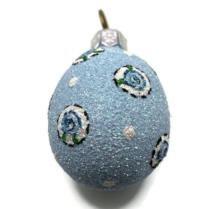 Patricia Breen Miniature Egg Tiny Roses Medallion Blue Easter Ornament 2531