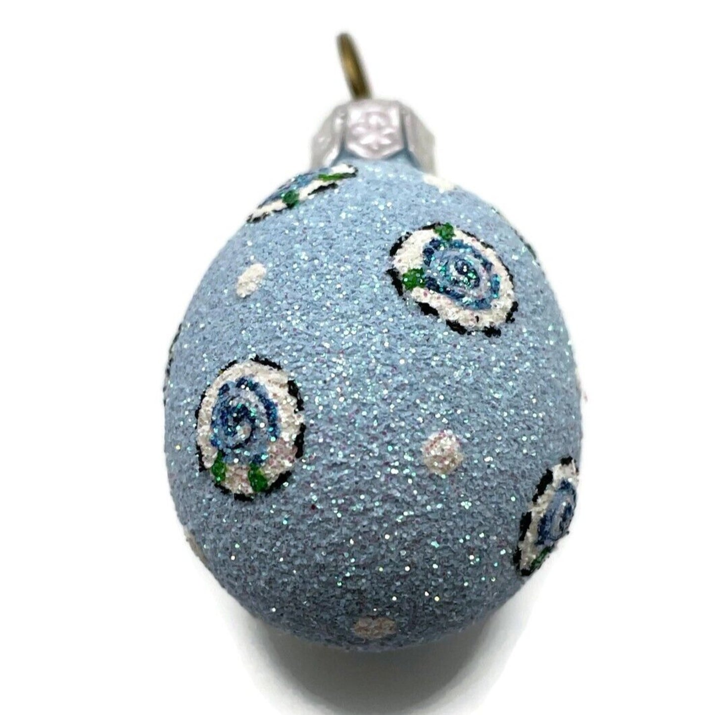 Patricia Breen Miniature Egg Tiny Rose Medallion Blue Easter Christmas Ornament