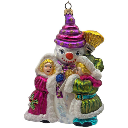 Larry Fraga Love That Snowman Winter Fun Glitter Glass Christmas Tree Ornament