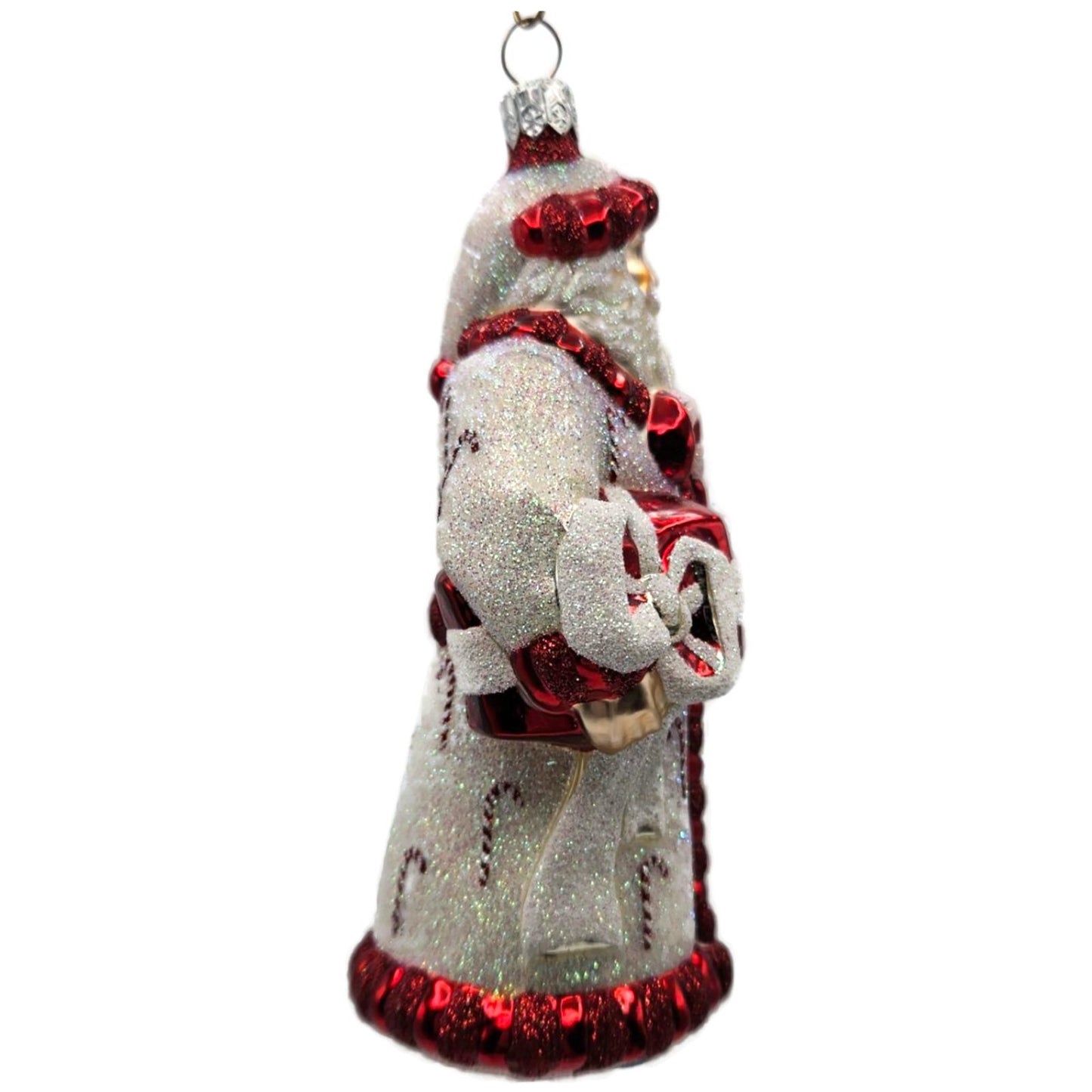Patricia Breen Candy Cane Claus White Red Glittered Red Trim Christmas Ornament