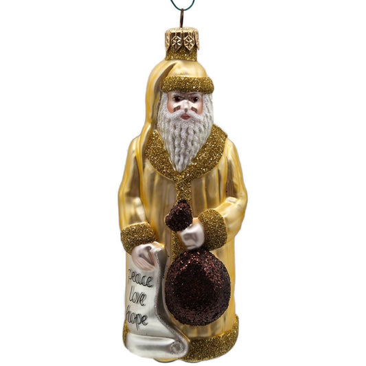 Patricia Breen Gift of the Season Gold Brown Bag Santa Christmas Tree Ornament