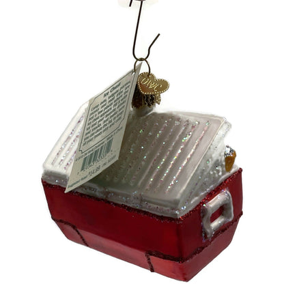 Ice Chest Ornament Glittered OWC Camping Blown Glass Old World Christmas Decor