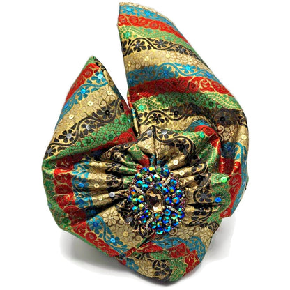 Whittall And Shon Womens Multicolor 2518 Ababa Draped Turban with Jewel Brooch