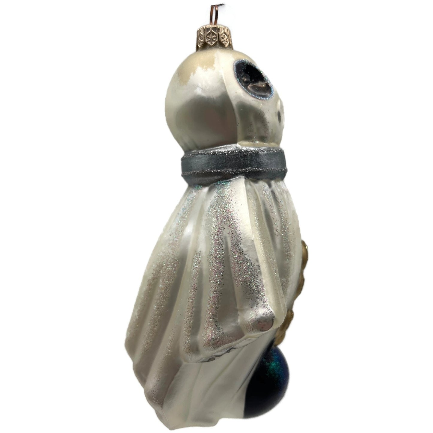Halloween Ghost Ball Chain White Gold Christmas Ornament Kurt Adler Polonaise