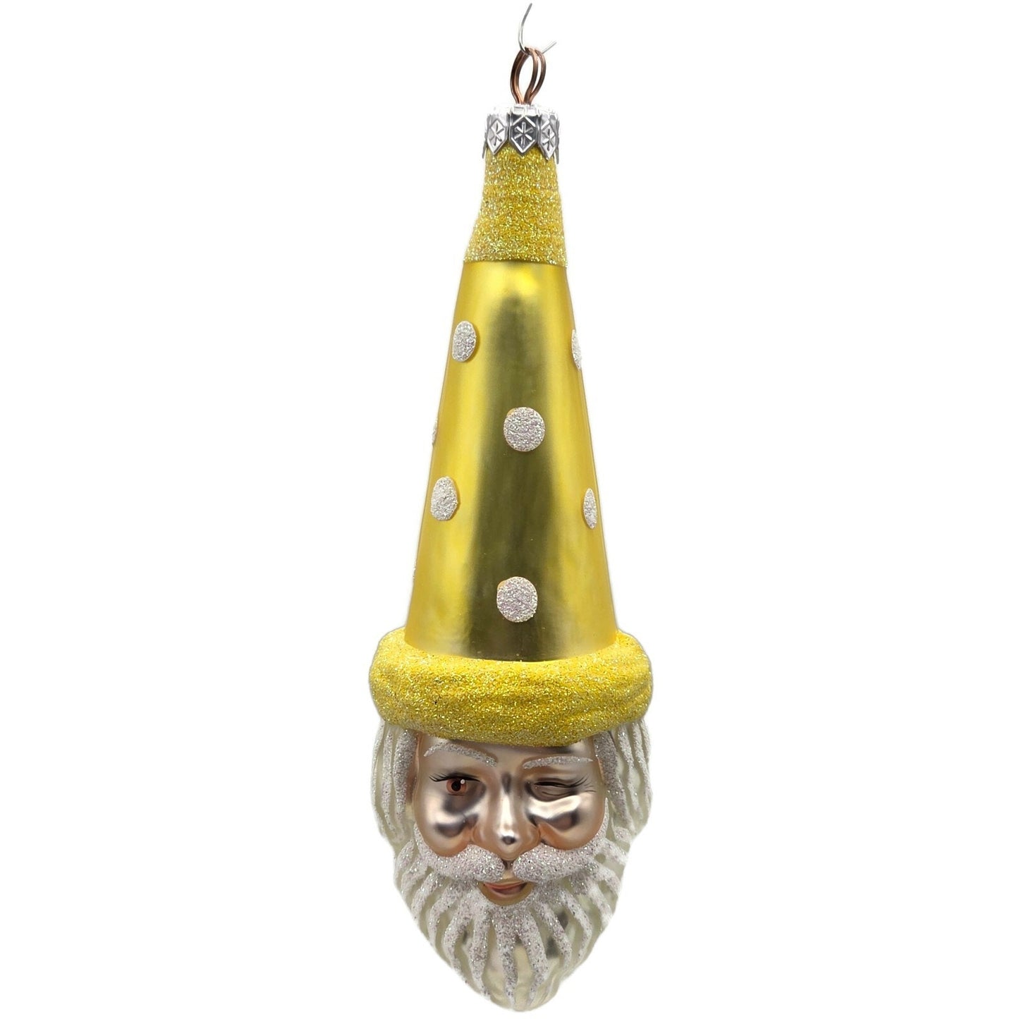 Patricia Breen Wink of His Eye Yellow Dots Santa Head Christmas Tree Ornament
