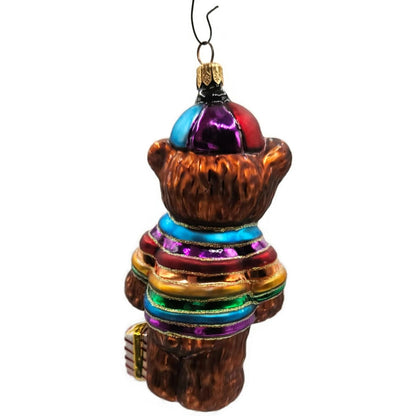 Christopher Radko Cubbys Rainbow Striped Holding A Gift Christmas Tree Ornament