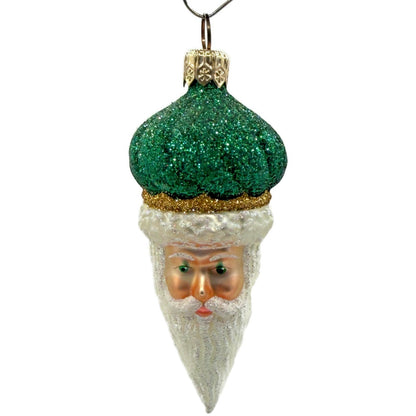 Patricia Breen Miniature Minsk Santa Head Green Hat Christmas Tree Ornament 2152