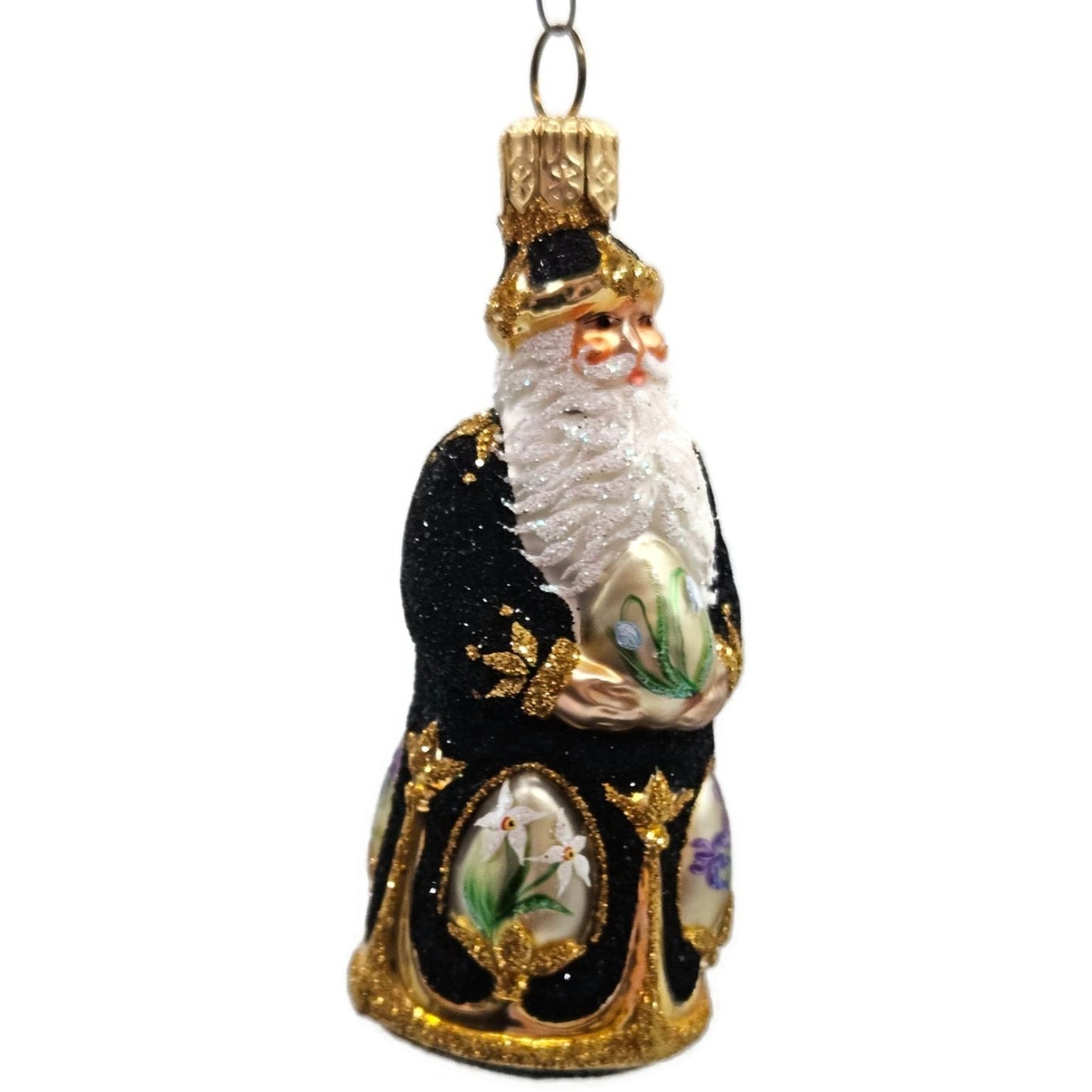 Patricia Breen Miniature Imperial Santa Black Spring Flower Christmas Ornament