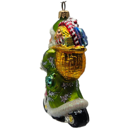 Christopher Radko Scooting Star Green Santa Claus Christmas Ornament 97-263-1