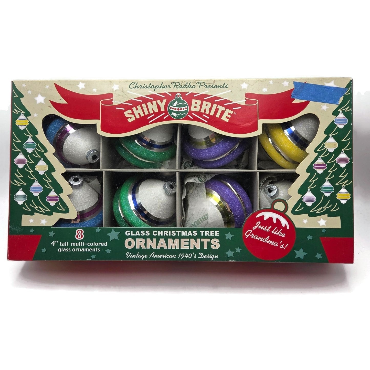 Christopher Radko Shiny Brite Snow Tops Reflector Christmas Tree Ornament Set
