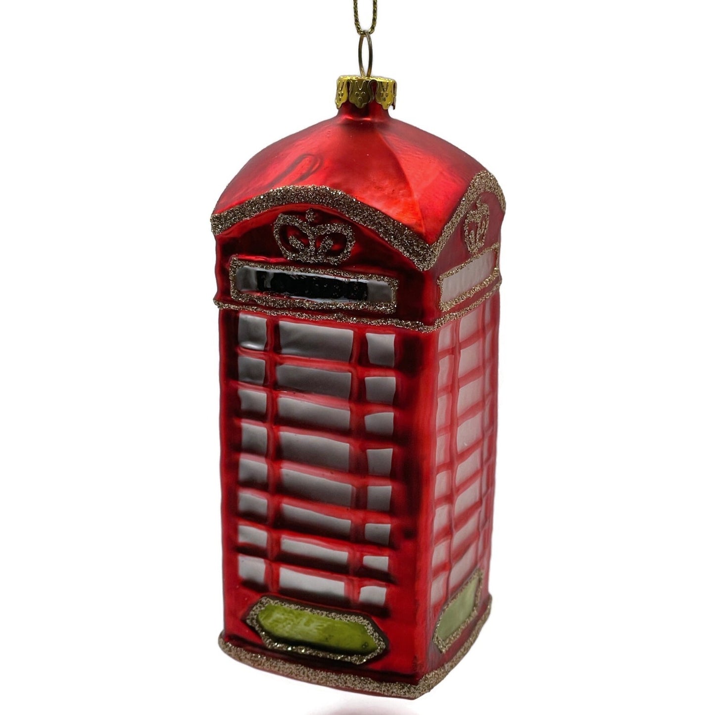 London Phone Booth Ornament Red Blown Glass Christmas Holiday Tree Decoration