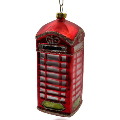 London Phone Booth Ornament Red Blown Glass Christmas Holiday Tree Decoration