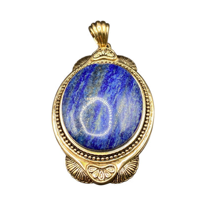 Lapis Lazuli Pendant Cabochon Gemstone Oval Shaped Gold Tone Metal Thailand