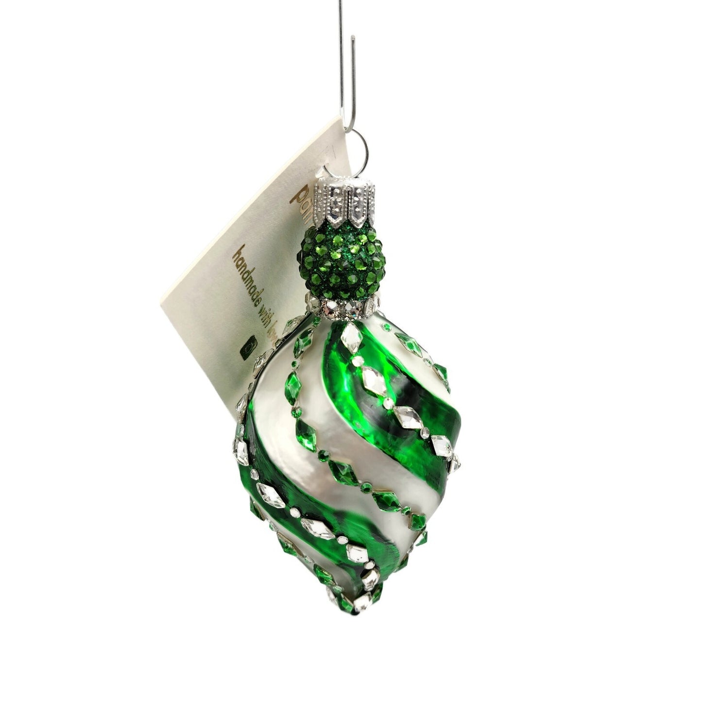 Patricia Breen Swirled Band Green Silver Jeweled Drop Christmas Ornament 5175