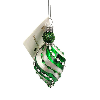 Patricia Breen Swirled Band Green Silver Jeweled Drop Christmas Ornament 5175
