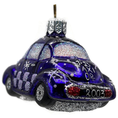 Patricia Breen Miniature Taxi Purple Snowflakes Christmas Ornament Signed CATZ