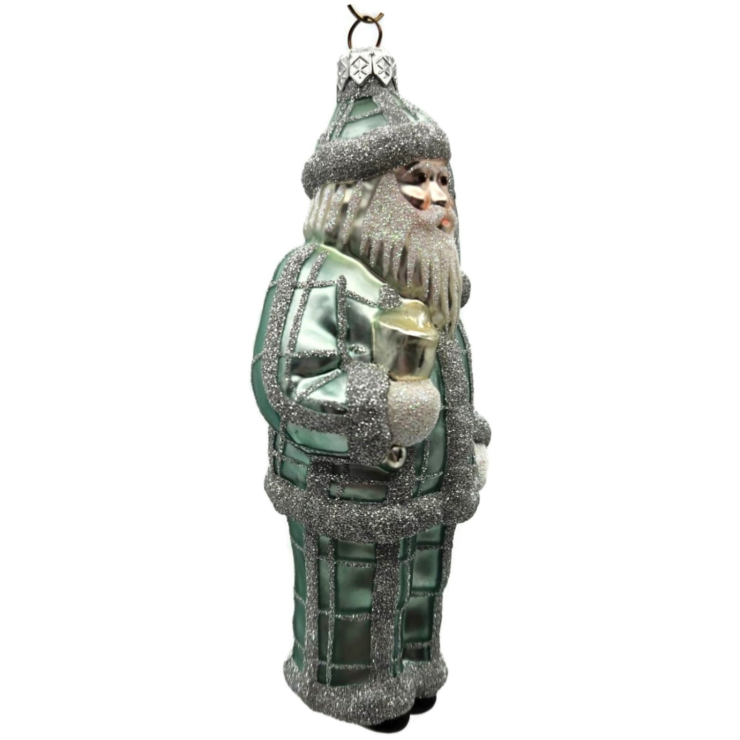Patricia Breen Ring In The New Blue Silver Plaid Santa Christmas Tree Ornament