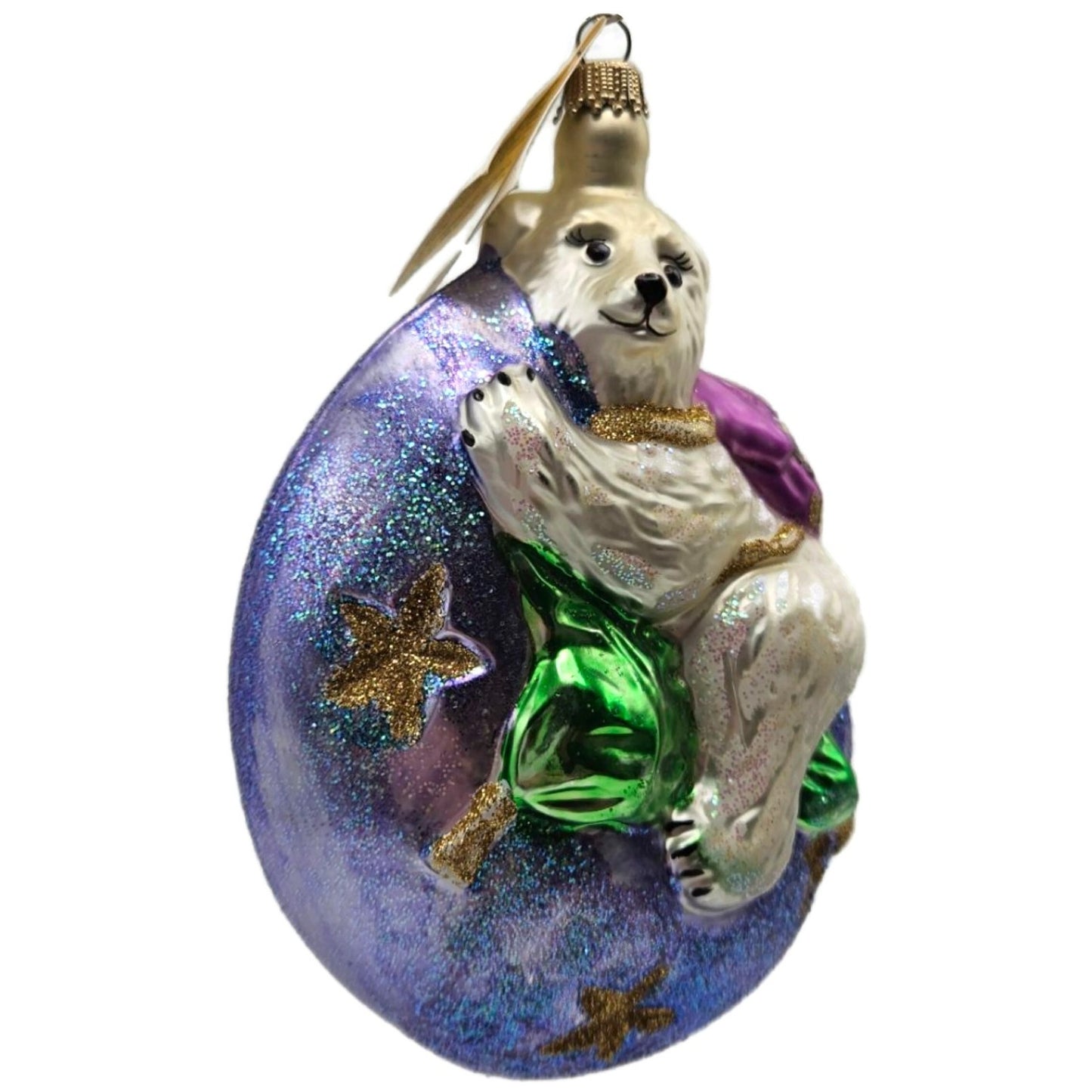 Larry Fraga Moonstruck Polar Bear Moon Stars Glass Christmas Tree Ornament