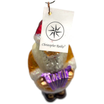Christopher Radko Squeezebox Santa Yellow Christmas Tree Ornament 97-251-0