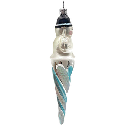 Inge Glas Snowman Icicle Blue White German Glass Christmas Ornament 7 inch