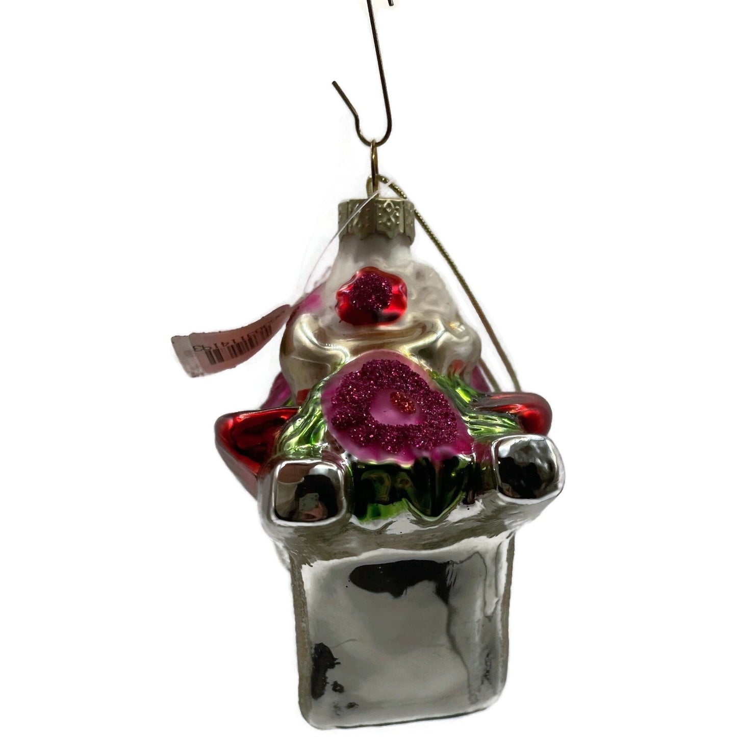 Ornament Floral Wheelbarrow Garden Flowers Blown Glass Christmas Holiday Tree