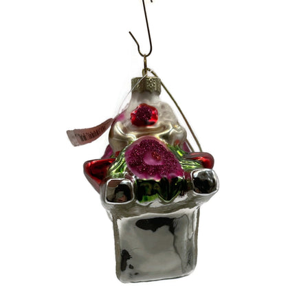 Ornament Floral Wheelbarrow Garden Flowers Blown Glass Christmas Holiday Tree