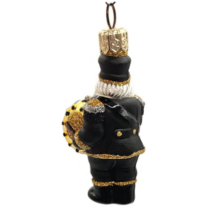 Patricia Breen Drummer Santa Black Hand Blown Glass Christmas Tree Ornament