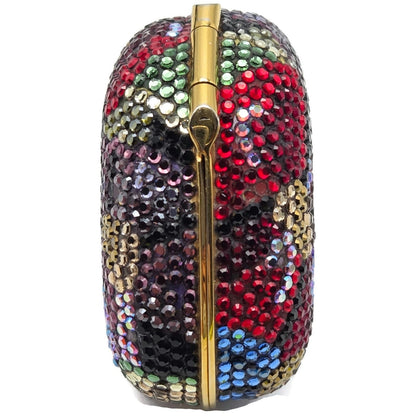 Judith Leiber Heart Crystal Pill Box Multicolor Pave Gold Tone Signed 2 inches