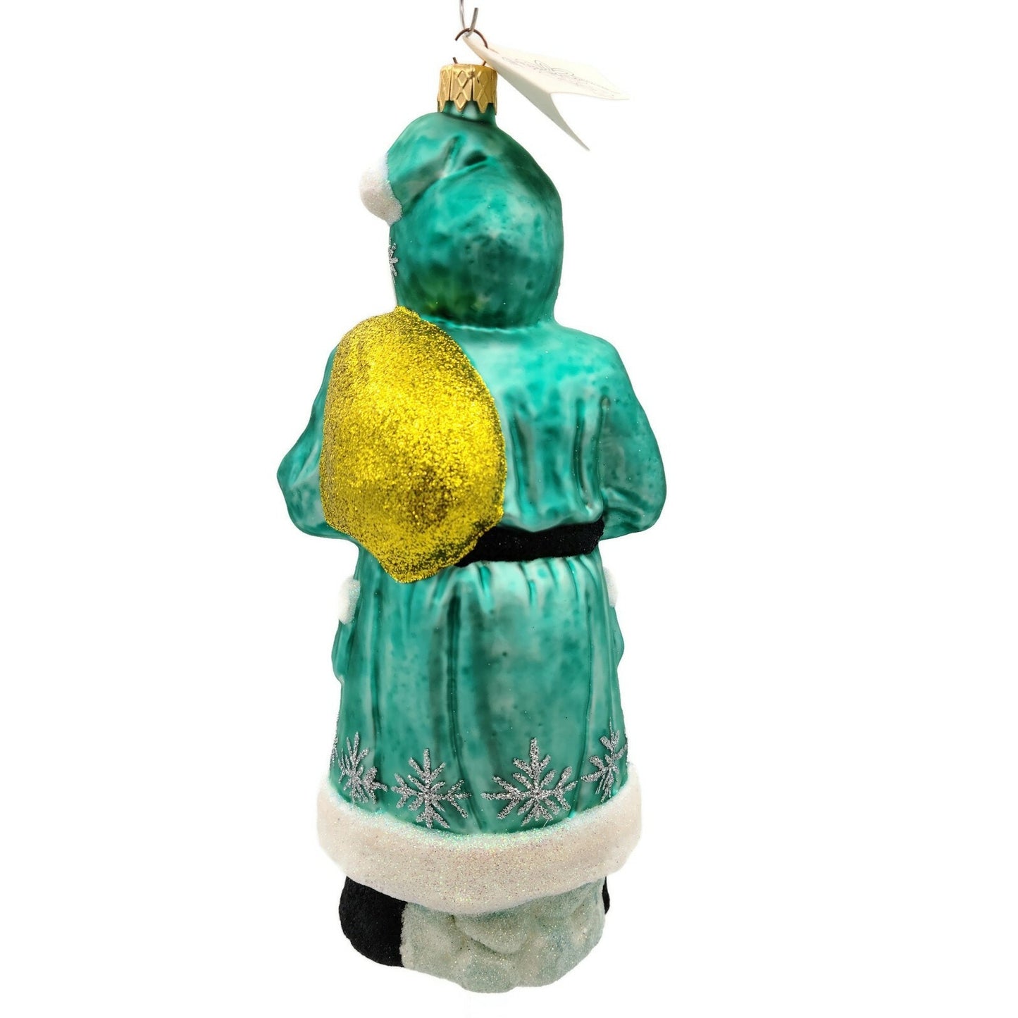 Larry Fraga Santa Claus Silver Turquoise Glittered Snowflakes Christmas Ornament