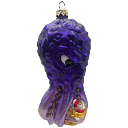 Patricia Breen Help Santa! Purple Octopus Aquatic Summer Christmas Tree Ornament