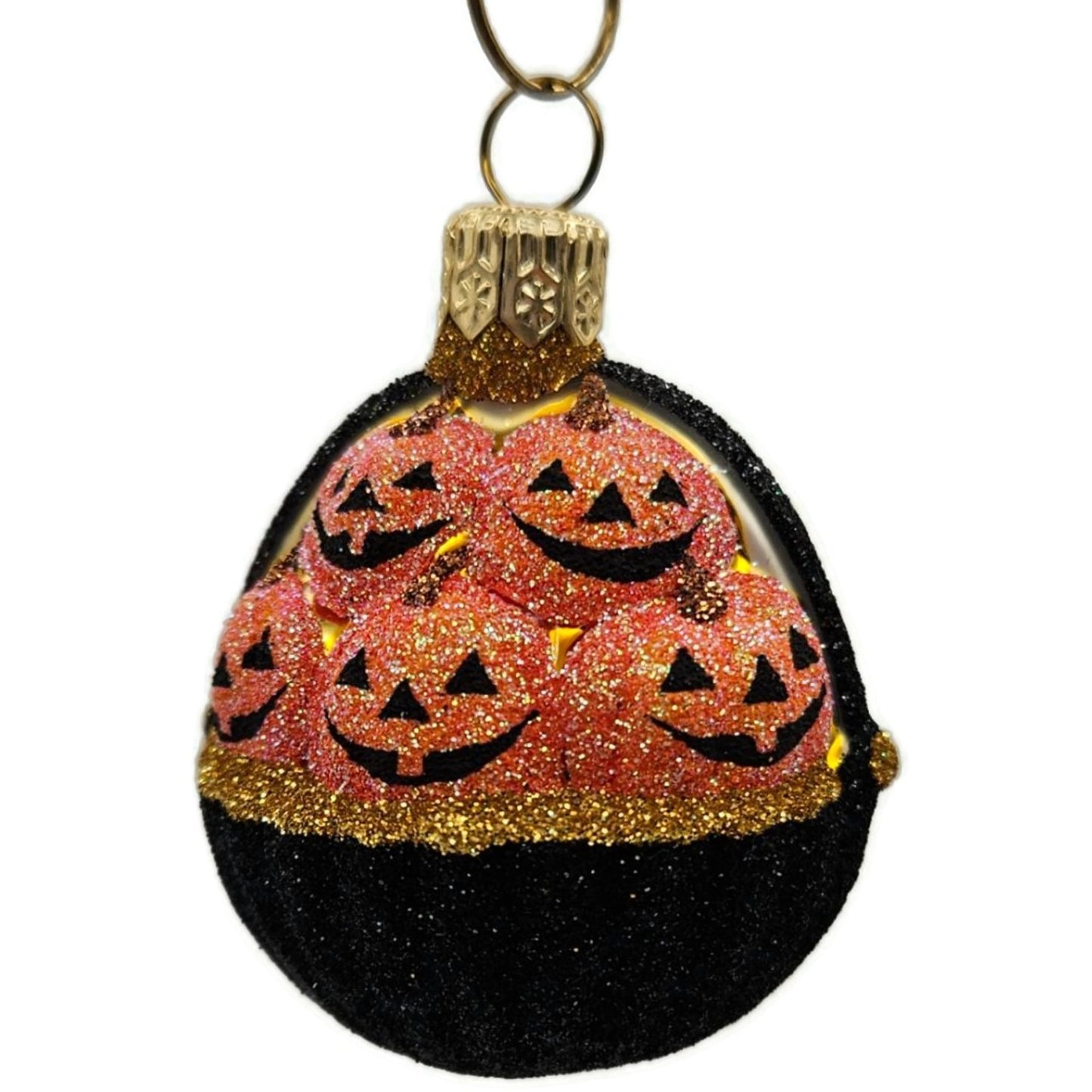 Patricia Breen Pumpkin Basket Glittered Black Jack-o-Lantern Halloween Ornament