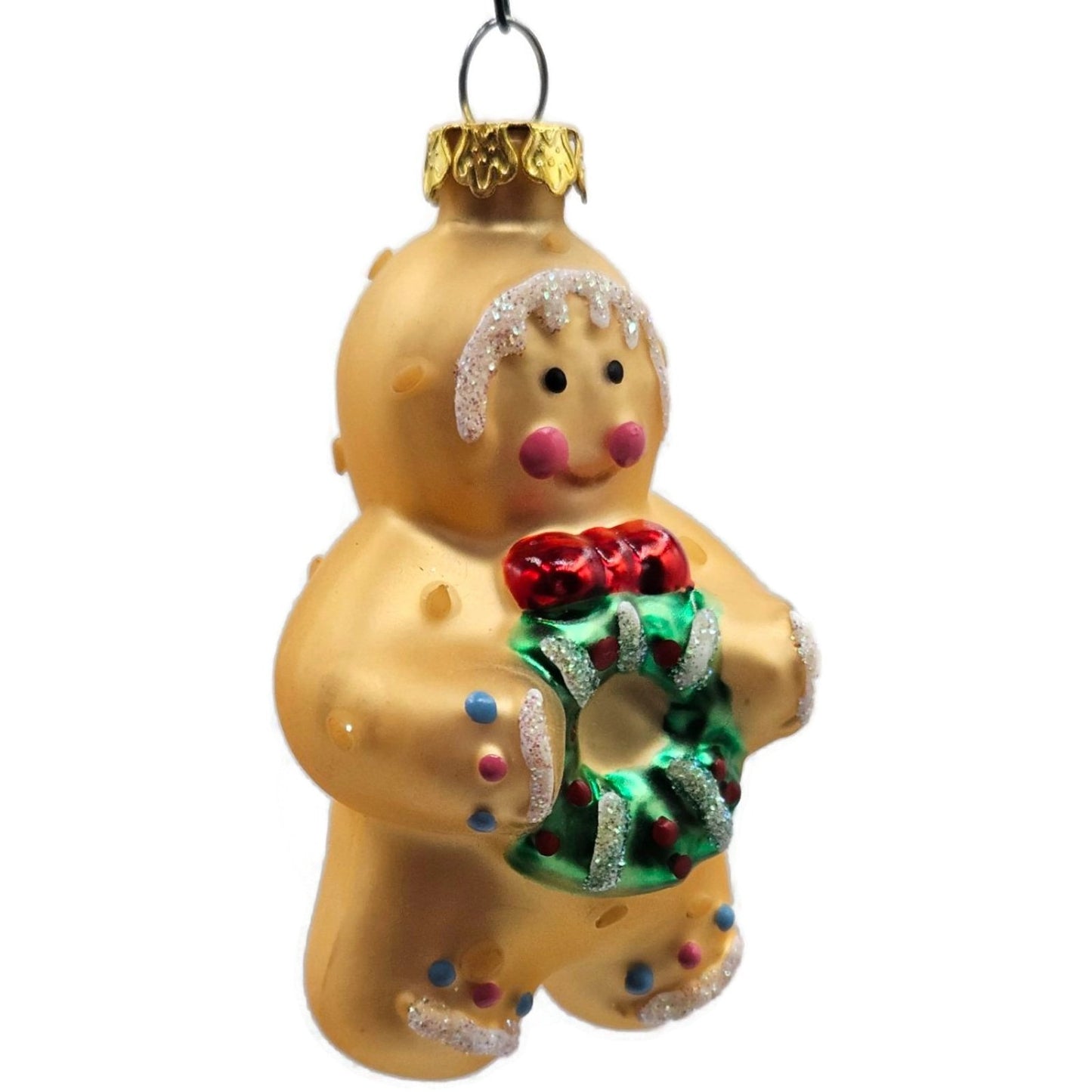 Gingerbread Man Holding Holly Wreath Old World Christmas Tree Ornament
