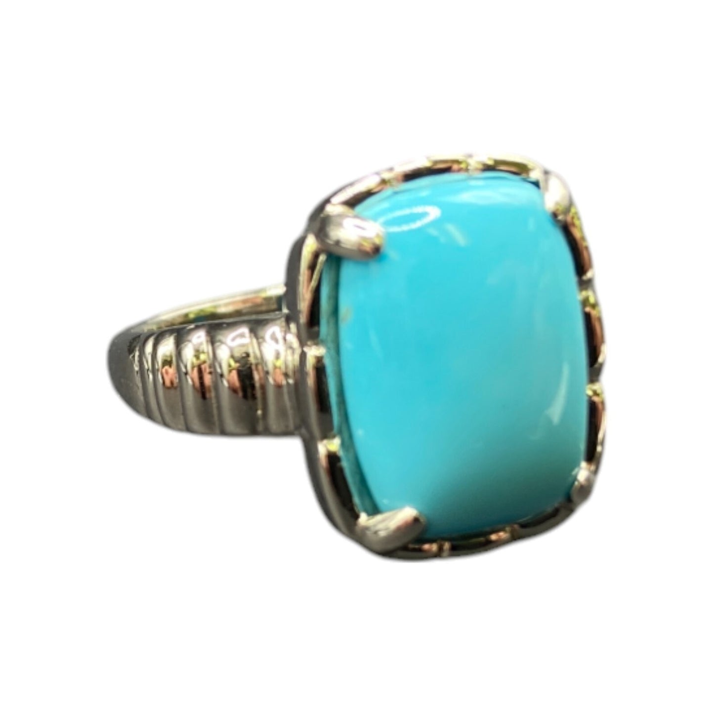 Turquoise 925 Sterling Silver Ring Gemstone Prong Set Rectangle DK Size 7.5