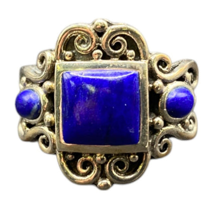 Lapis Lazuli Metamorphic Stone Ring 925 Sterling Silver Filigree NK Deep Blue 9