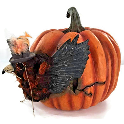 Bethany Lowe Cawing Pumpkin Halloween Raven Crow Top Hat Mouse Paper Mache Decor