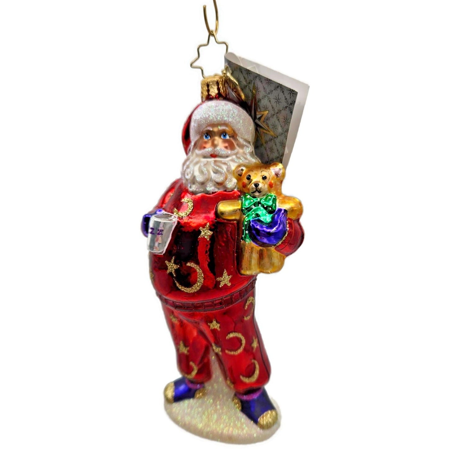 Christopher Radko Bedtime Santa Teddy Bear Stars Moon Christmas Ornament 1016169