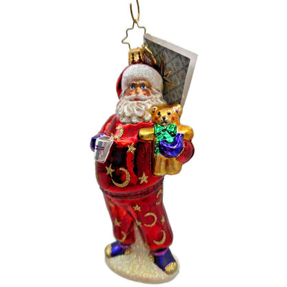 Christopher Radko Bedtime Santa Teddy Bear Stars Moon Christmas Ornament 1016169