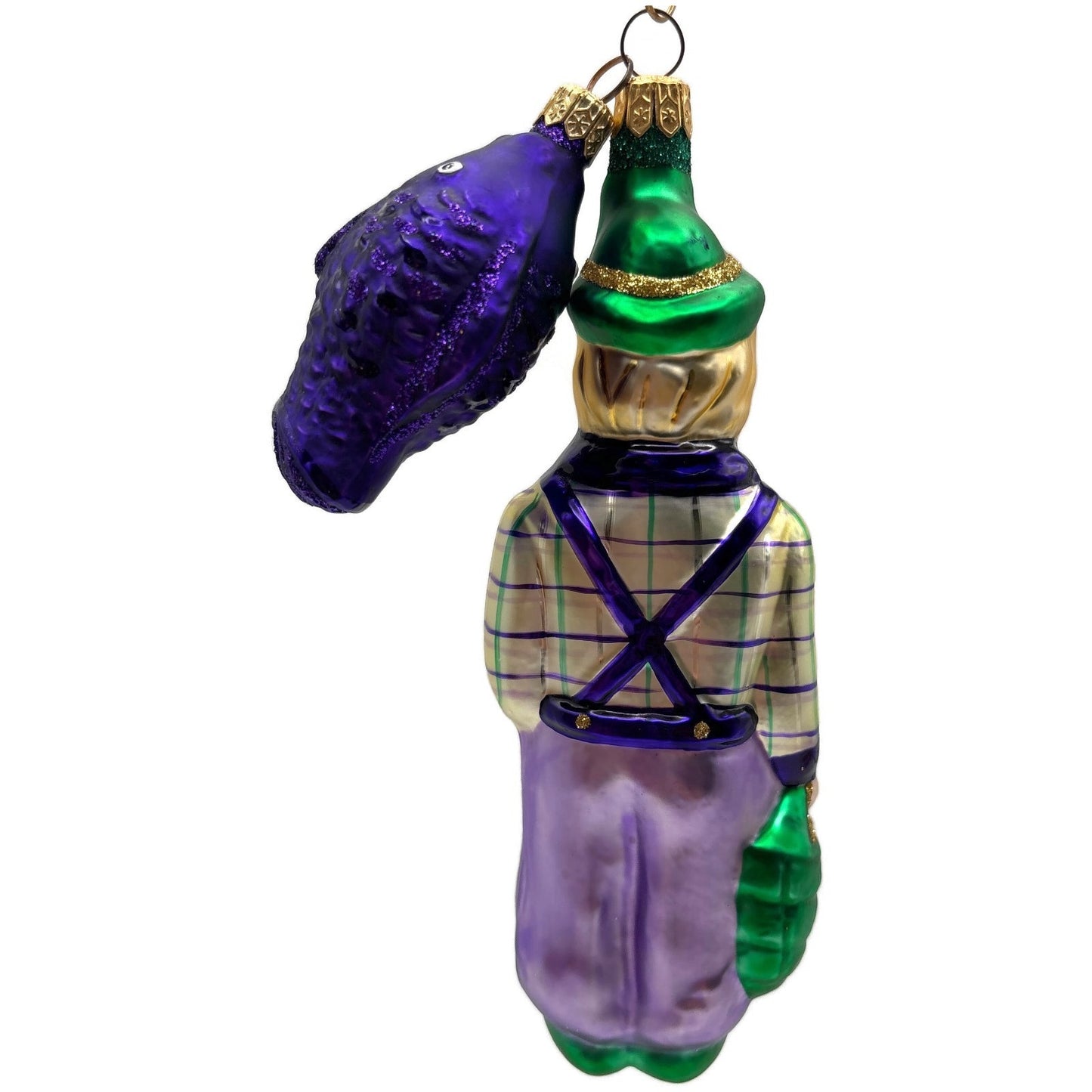 Patricia Breen Fisherboy And Fish Purple Fish Gold Stripe on Hat Summer Ornament