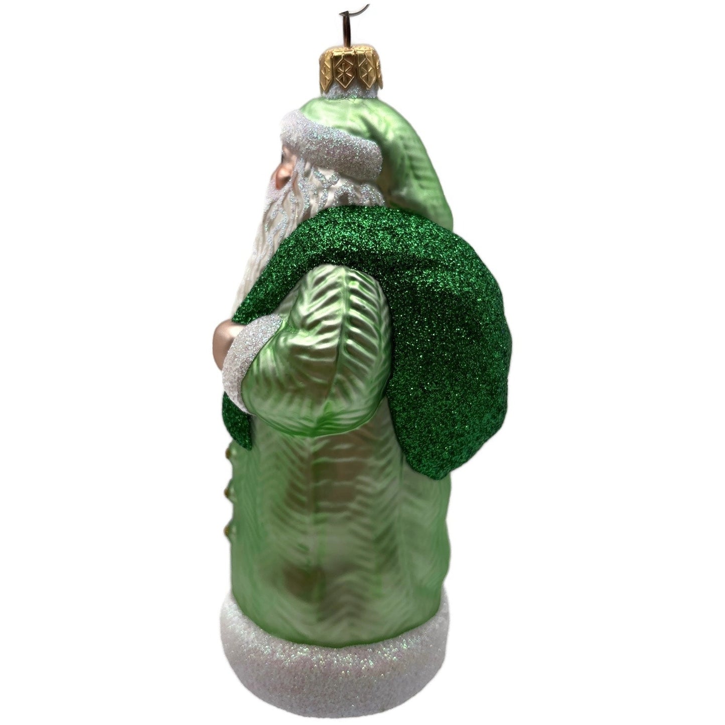 Patricia Breen Santa of the Mead Green White Trim Black Staff Christmas Ornament