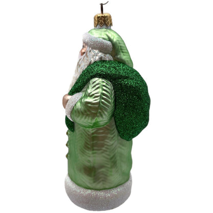 Patricia Breen Santa of the Mead Green White Trim Black Staff Christmas Ornament