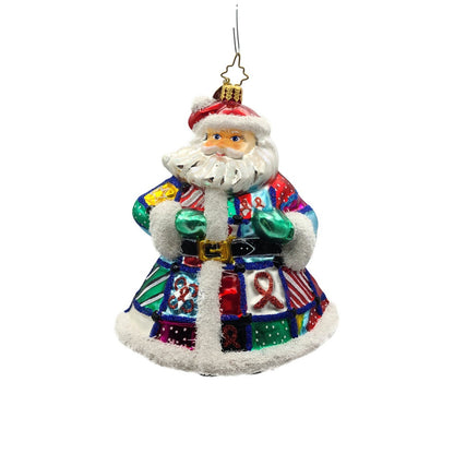 Christopher Radko Quilt N Claus Aids Charity  Santa Christmas Ornament 1014098