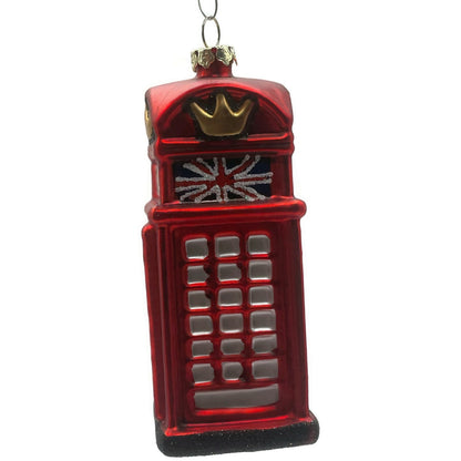 London England Telephone Booth Red Blown Glass Christmas Tree Decor Ornament