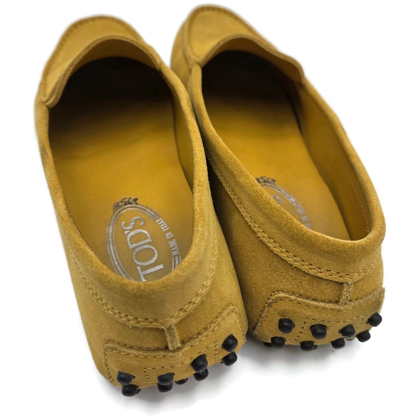 Tods Gommino Suede Driving Moccasins Loafers Gold Shoes Womens Size 39.5