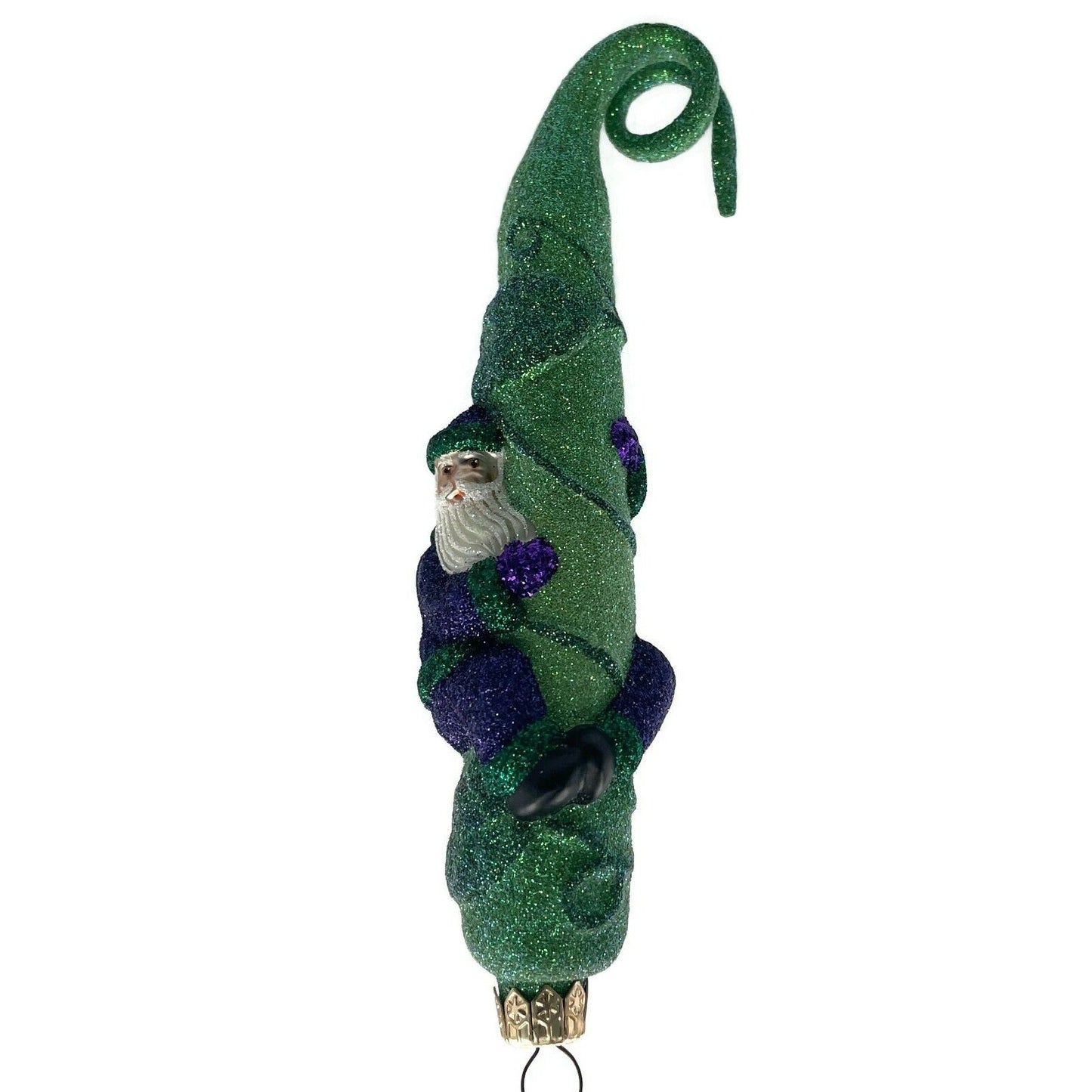 Patricia Breen Santa and the Beanstalk Purple Glittered Green Christmas Ornament