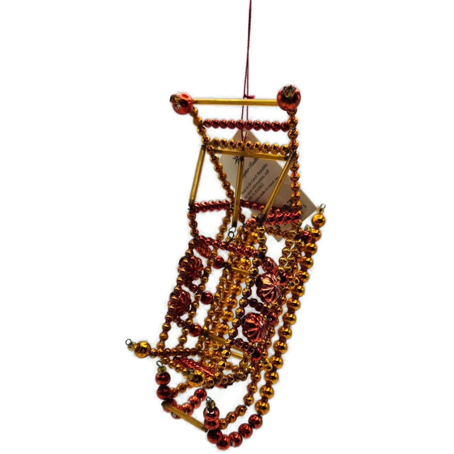Christopher Radko Ruby Sleigh Red Gold Beaded Christmas Ornament 98-231-0 Czech